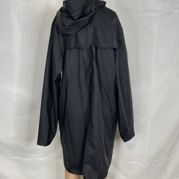 Rains Women's Rain Jacket Black Size S Long Hooded Button Front Waterproof - Picture 2 of 8